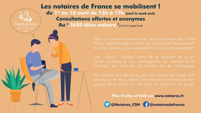 Du 1er au 10 avril, consultez un notaire par téléphone au 36.20* (dites "notaire")  - CSN 